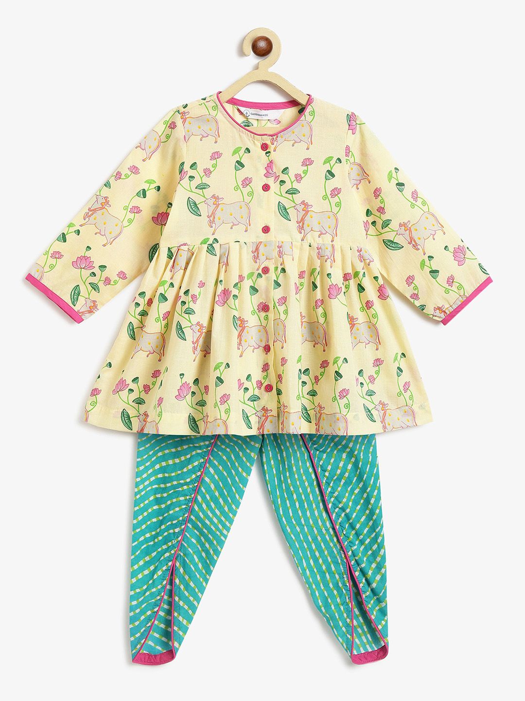 Campana Girls Floral Printed Empire Pure Cotton Kurta with Dhoti Pants-picture-16