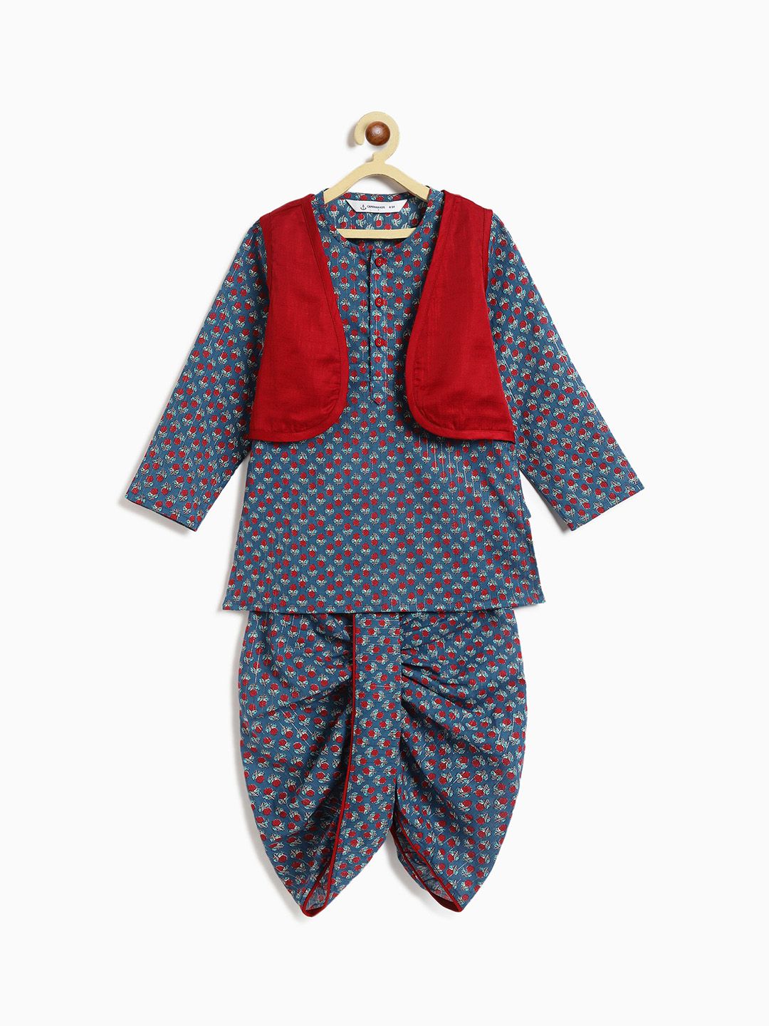 Campana Boys Floral Printed Regular Pure Cotton Kurta with Dhoti Pants-picture-30