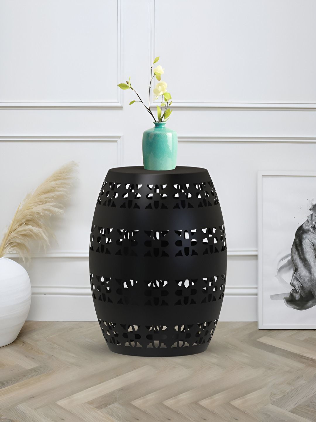 Metalsmith Black Barrel Shape Bedside Table-picture-42