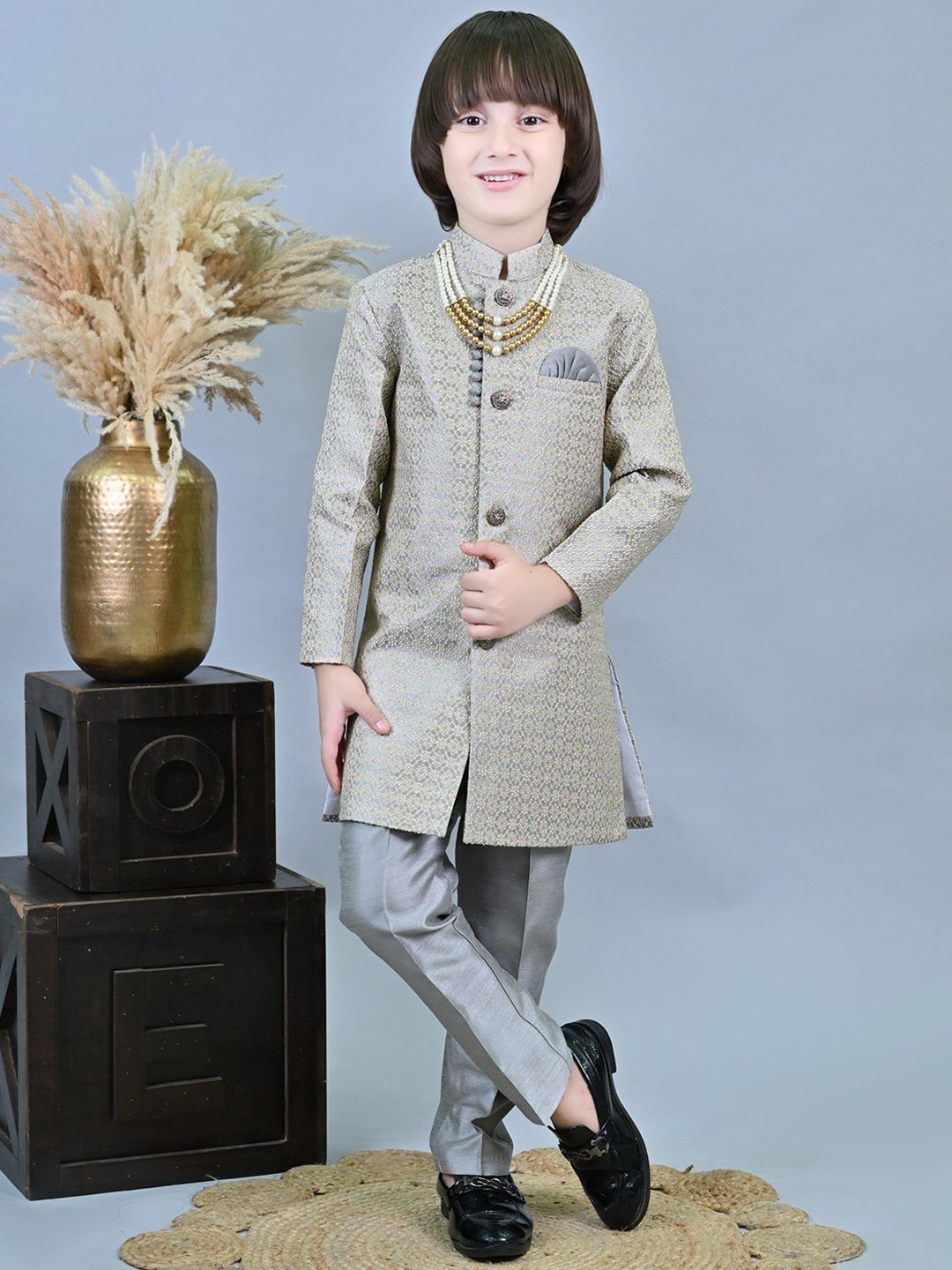 ahhaaaa Boys Self-Design Sherwani Set-picture-22