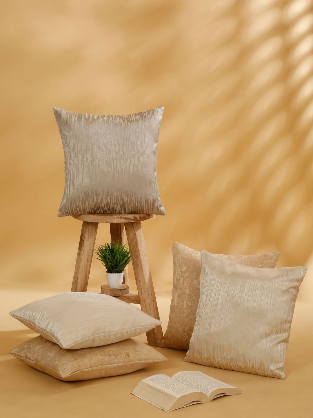 ROSARA HOME Taupe & Brown 5 Pieces Abstract Printed Square Shaped Cushion Covers-picture-45