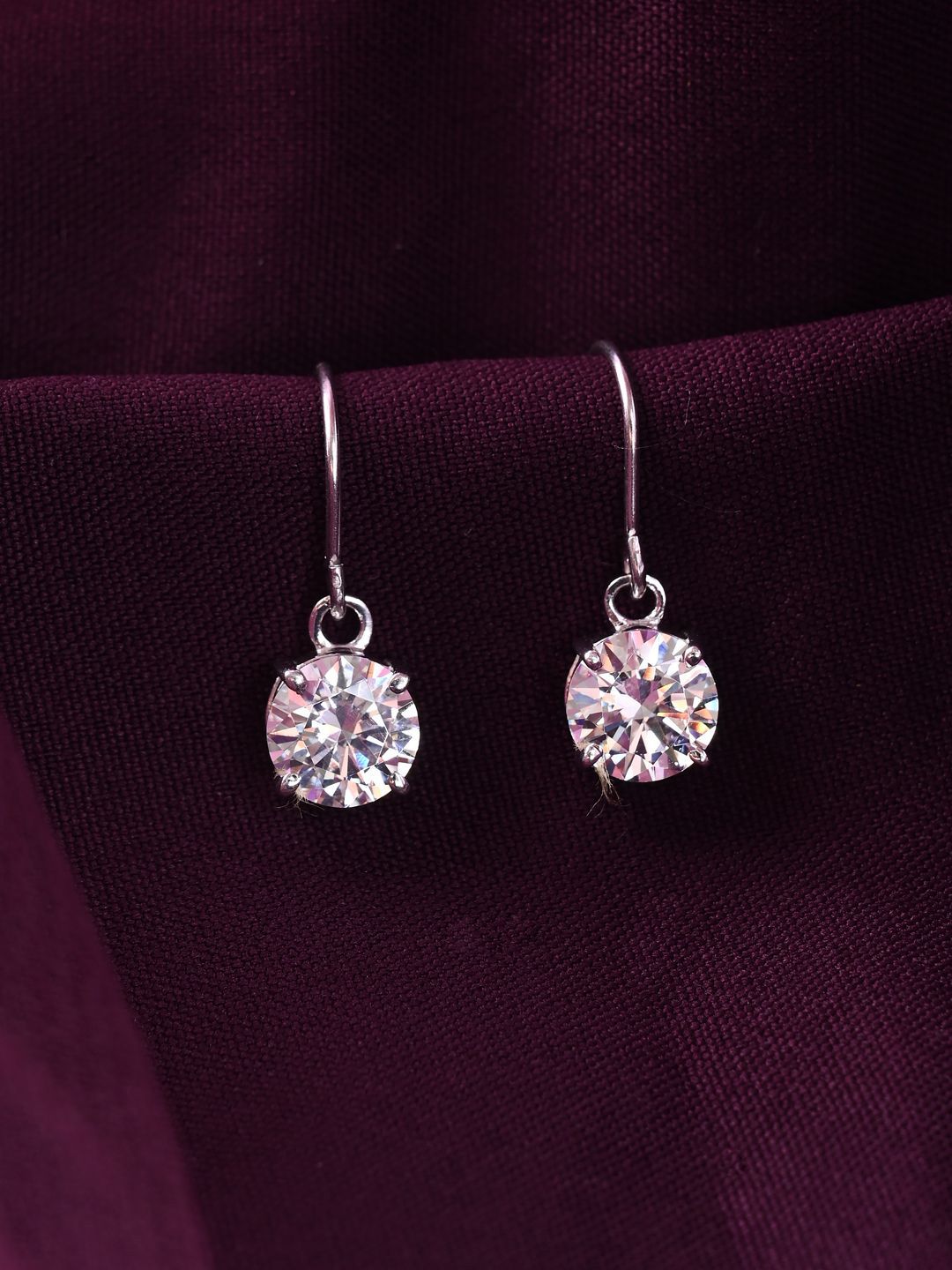 Clara 925 Sterling Silver Rhodium Plated Cubic Zirconia Contemporary Drop Earrings-picture-14