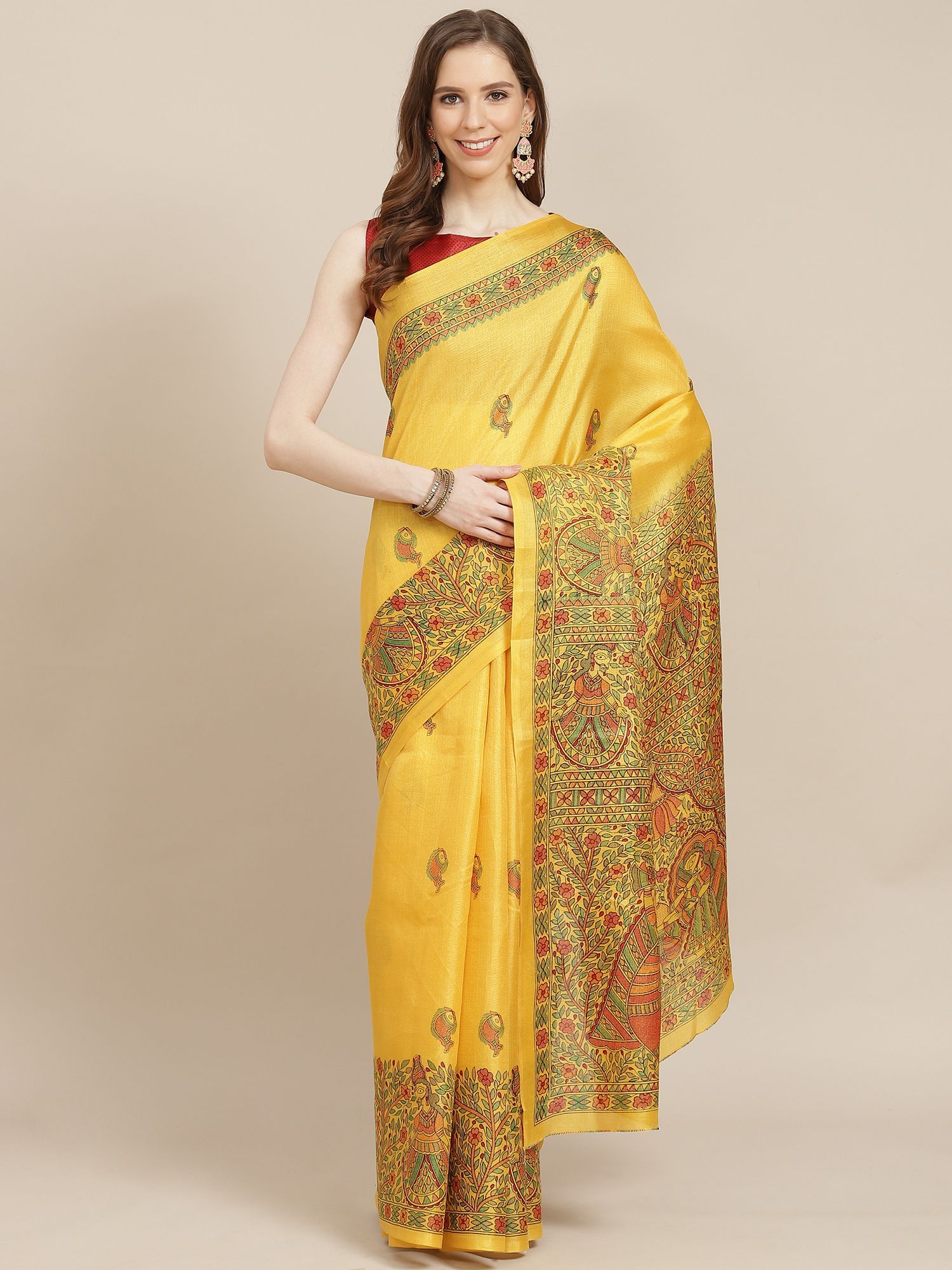 Coffee Tussar Silk Saree with Ethnic Motifs and Contrast Pallu main image 1