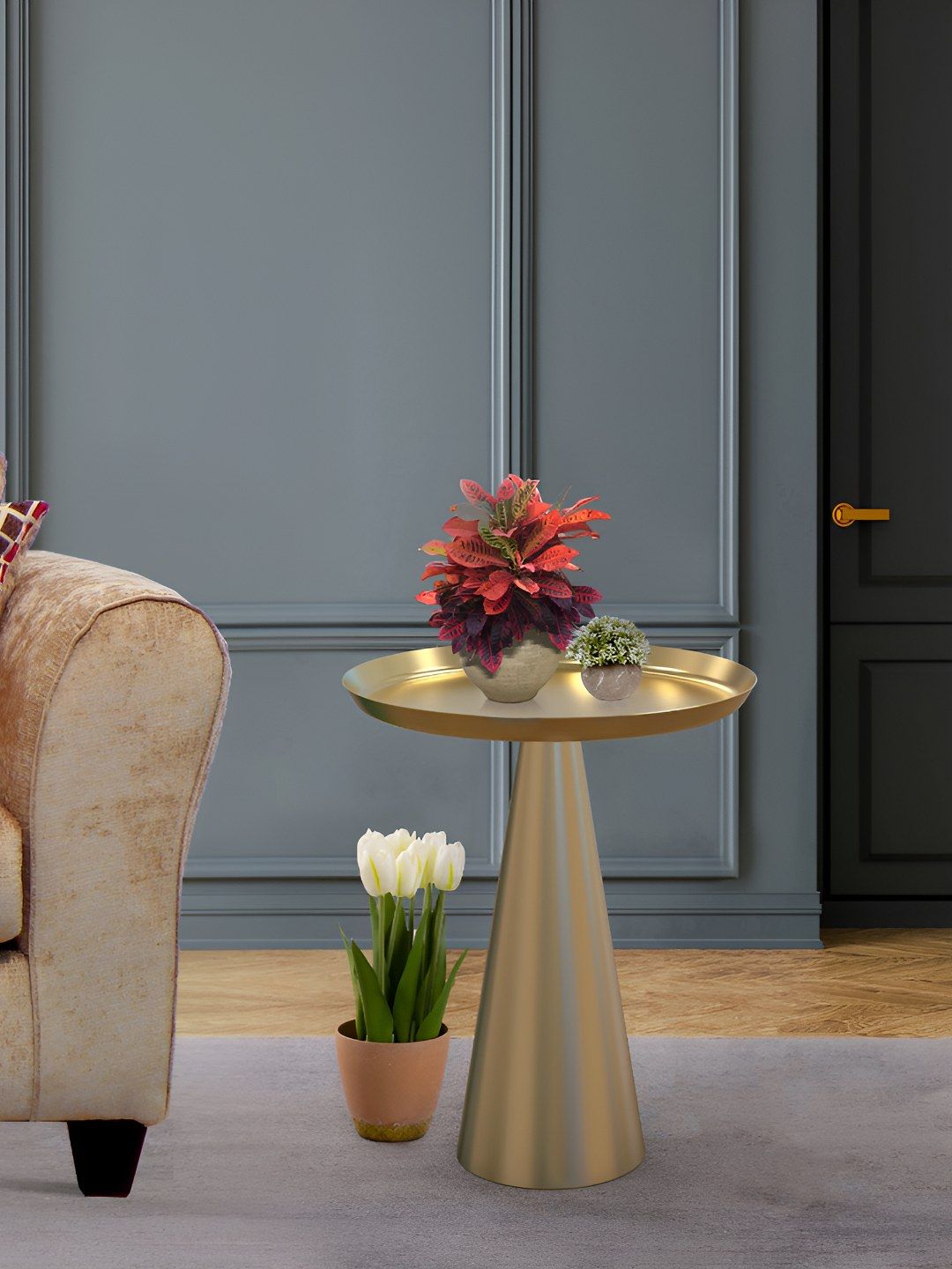 Metalsmith Gold Toned Glossy Round Bedside Table