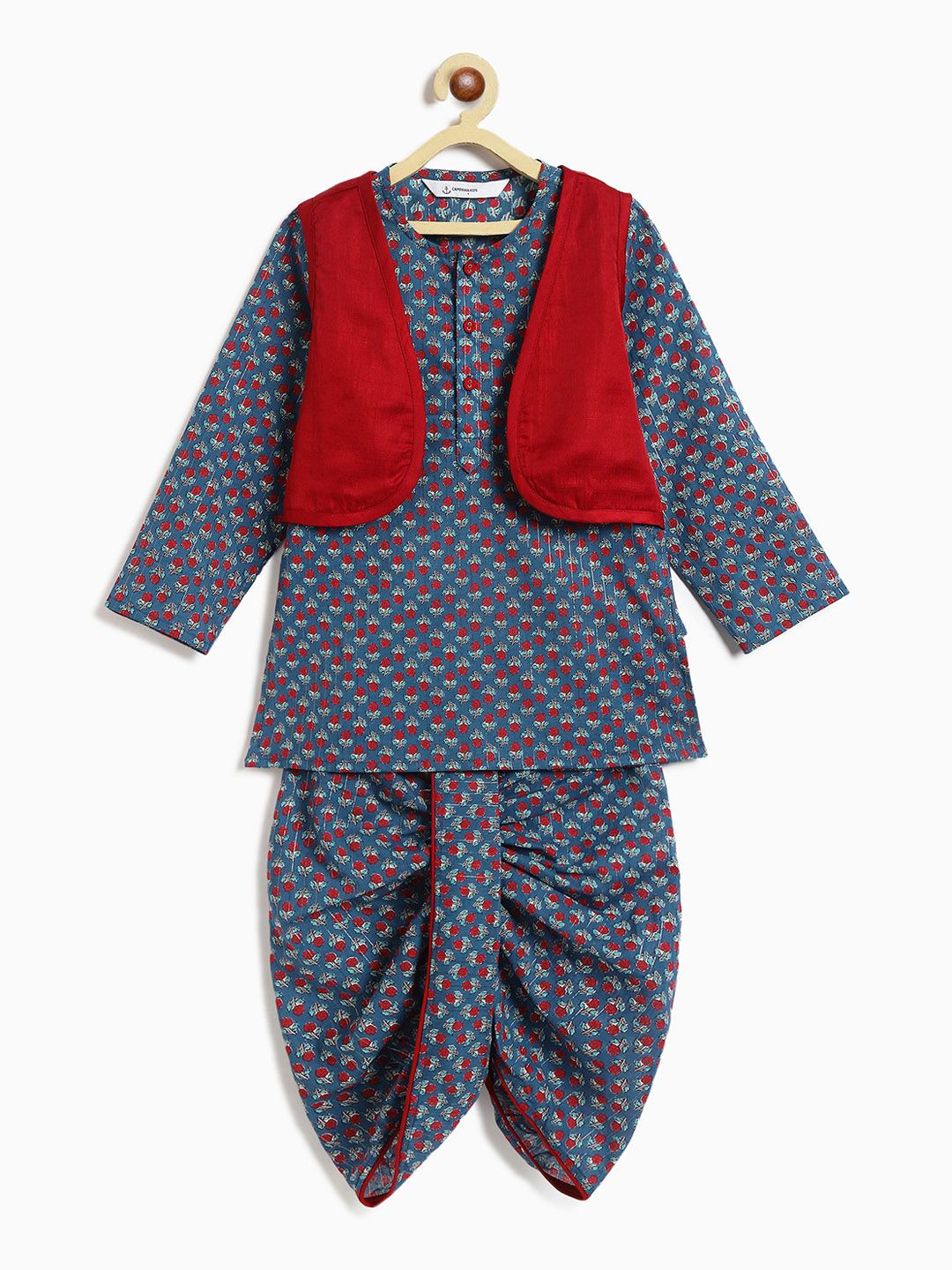 Campana Boys Floral Printed Regular Pure Cotton Kurta with Dhoti Pants-picture-31