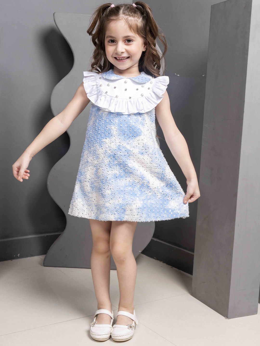 HOITY MOPPET Self Design Printed Denim A-Line Dress-image-16