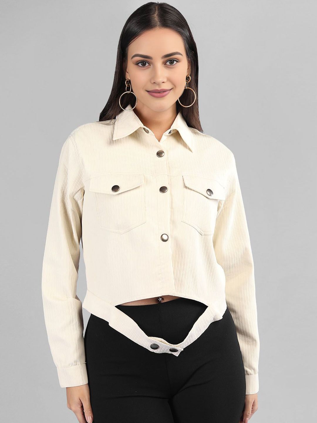 The Roadster Lifestyle Co. Off White Spread Collar Crop Corduroy Tailored Jacket-picture-39