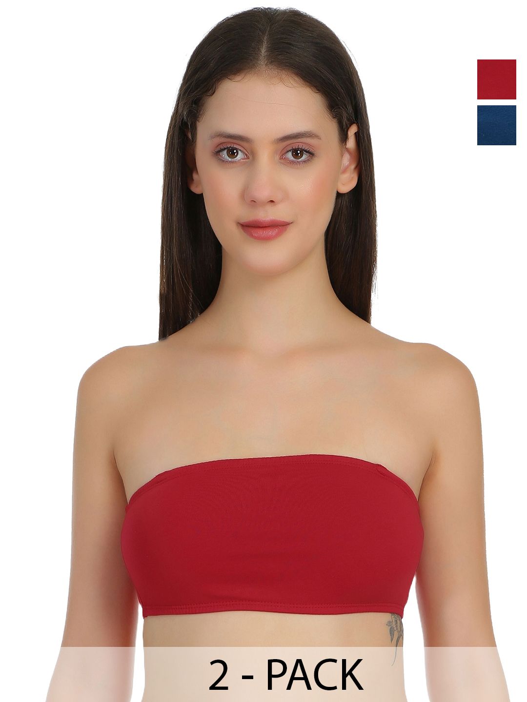 SELFCARE Women Pack of 2 Solid Non Padded Strepless full coverage Bandeau Bra