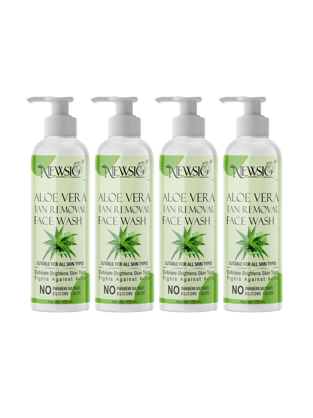 Newsio Set Of 4 Aloe Vera Tan Removal Face Wash-100 ml Each-image-34
