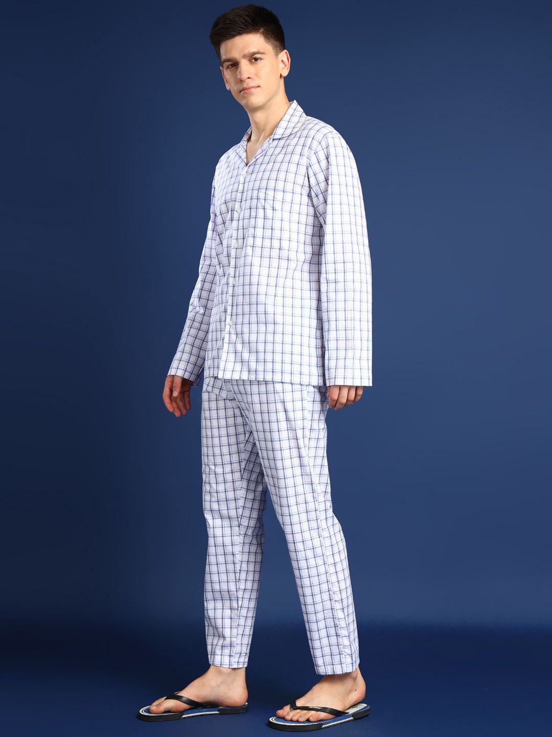 Hancock Men Checked Lapel Collar Pure Cotton Night suit-picture-13