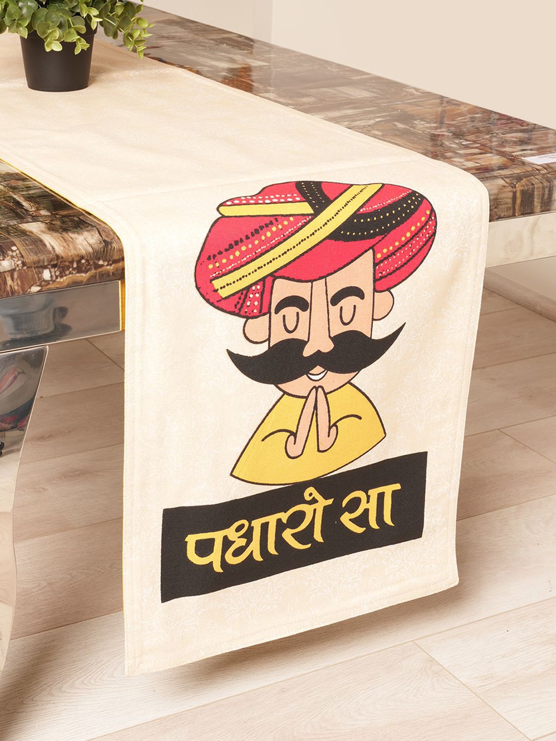 BLANC9 Yellow & Black Printed Pure Cotton Table Runner-picture-12