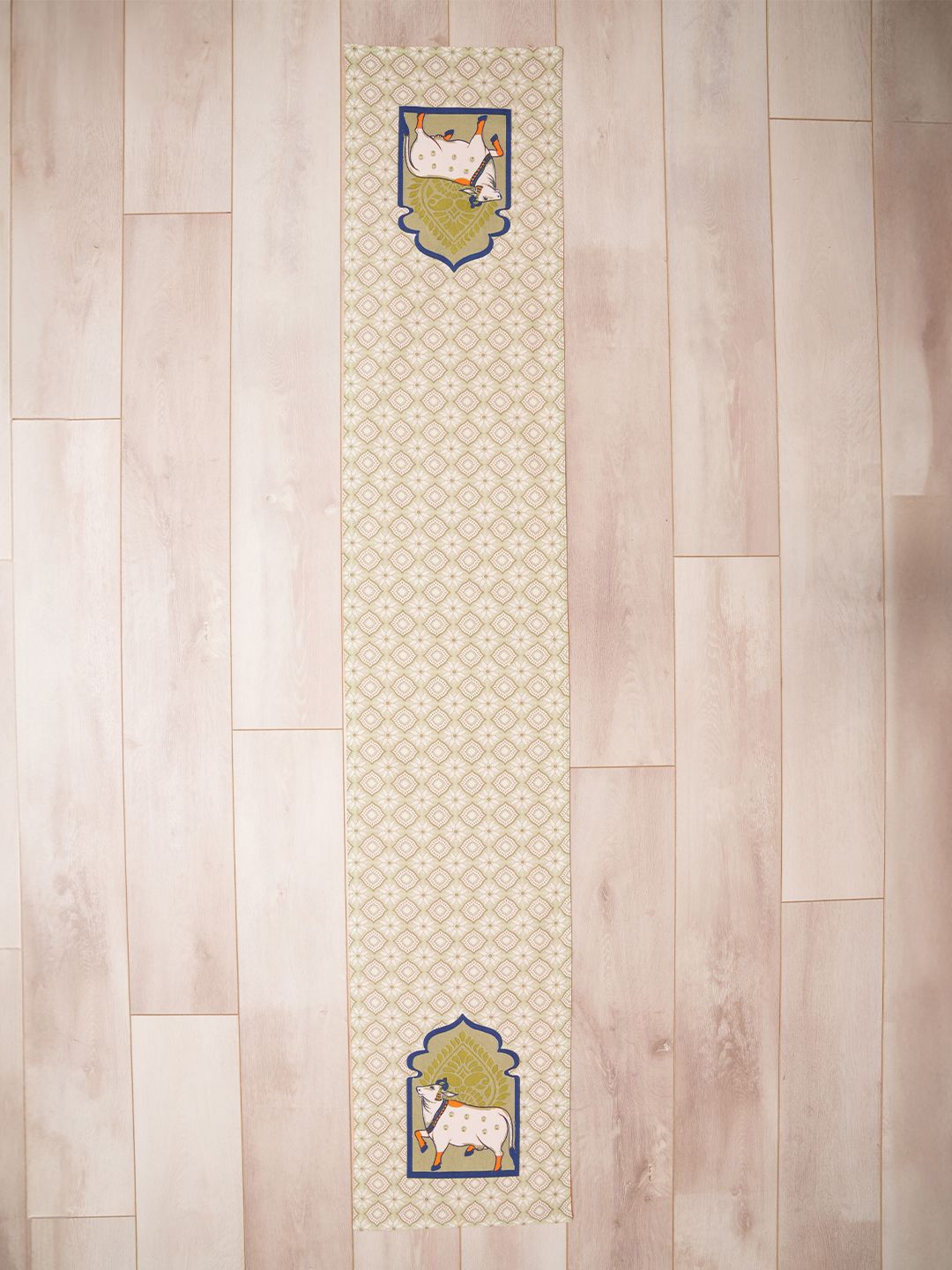 BLANC9 Off White & Green Printed Pure Cotton Table Runners-picture-42