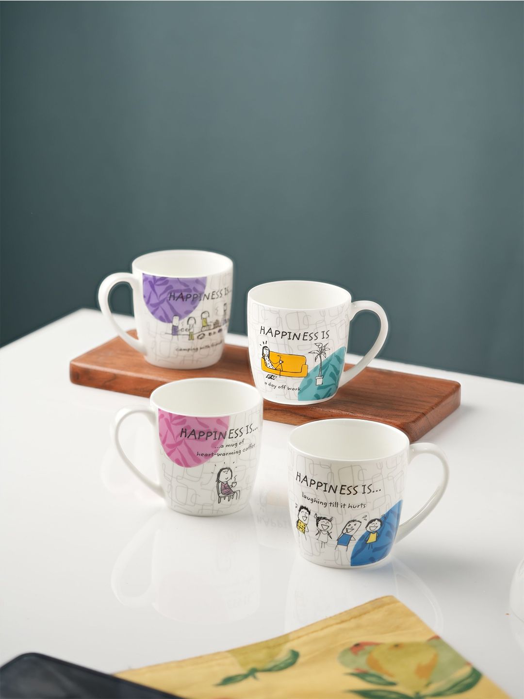 CLAY CRAFT Alton White & Blue 4 Pieces Text or Slogans Printed Ceramic Glossy Cups 220 ml-image-22