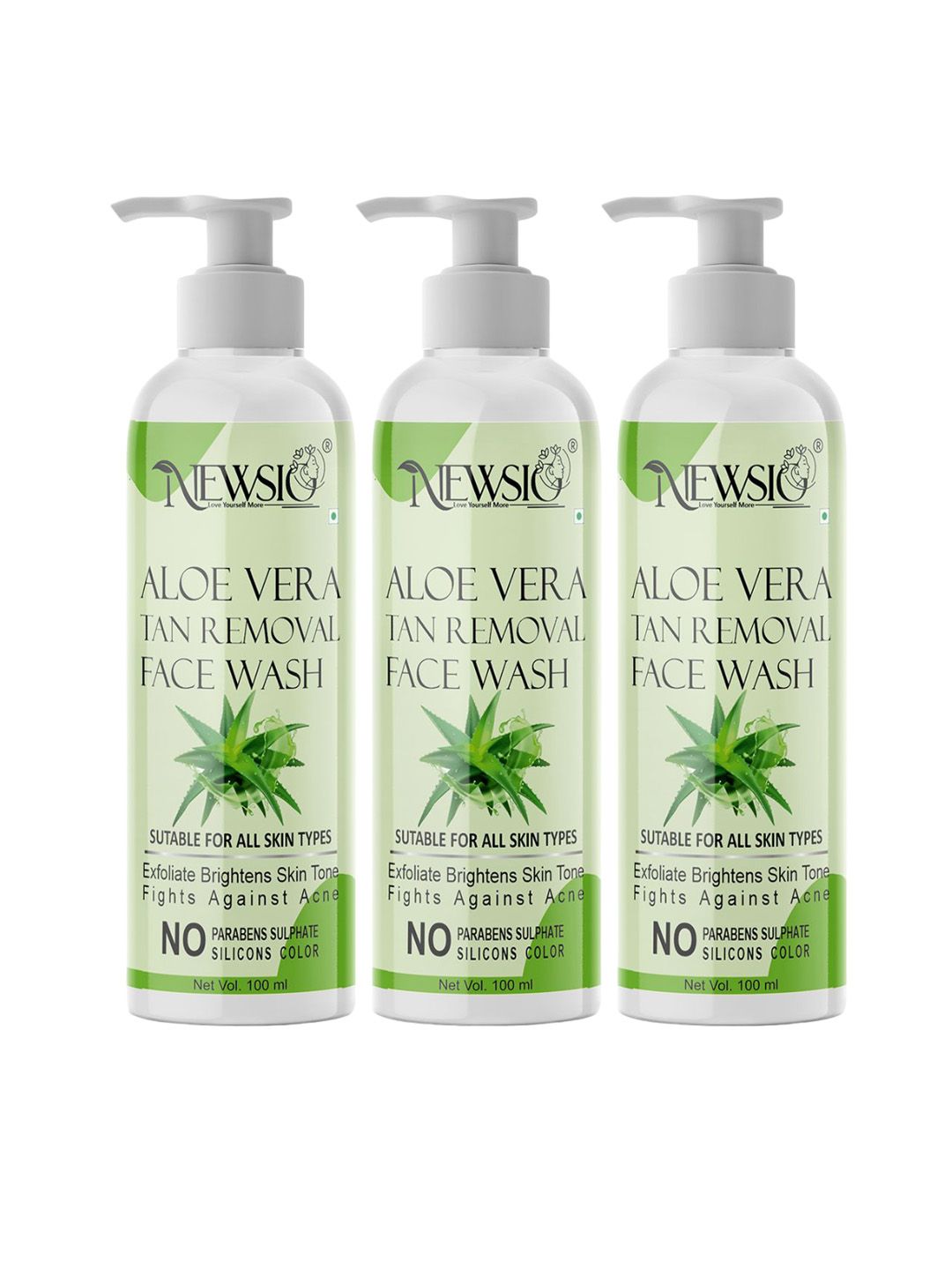 Newsio Set Of 3 Aloe Vera Tan Removal Face Wash-100 ml Each-image-33