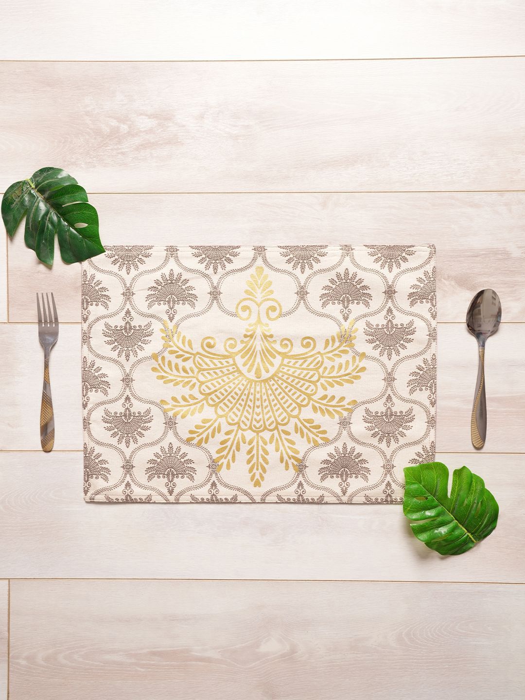 BLANC9 6-Pcs Brown Foil Printed Pure Cotton Rectangular Table Placemats-image-25