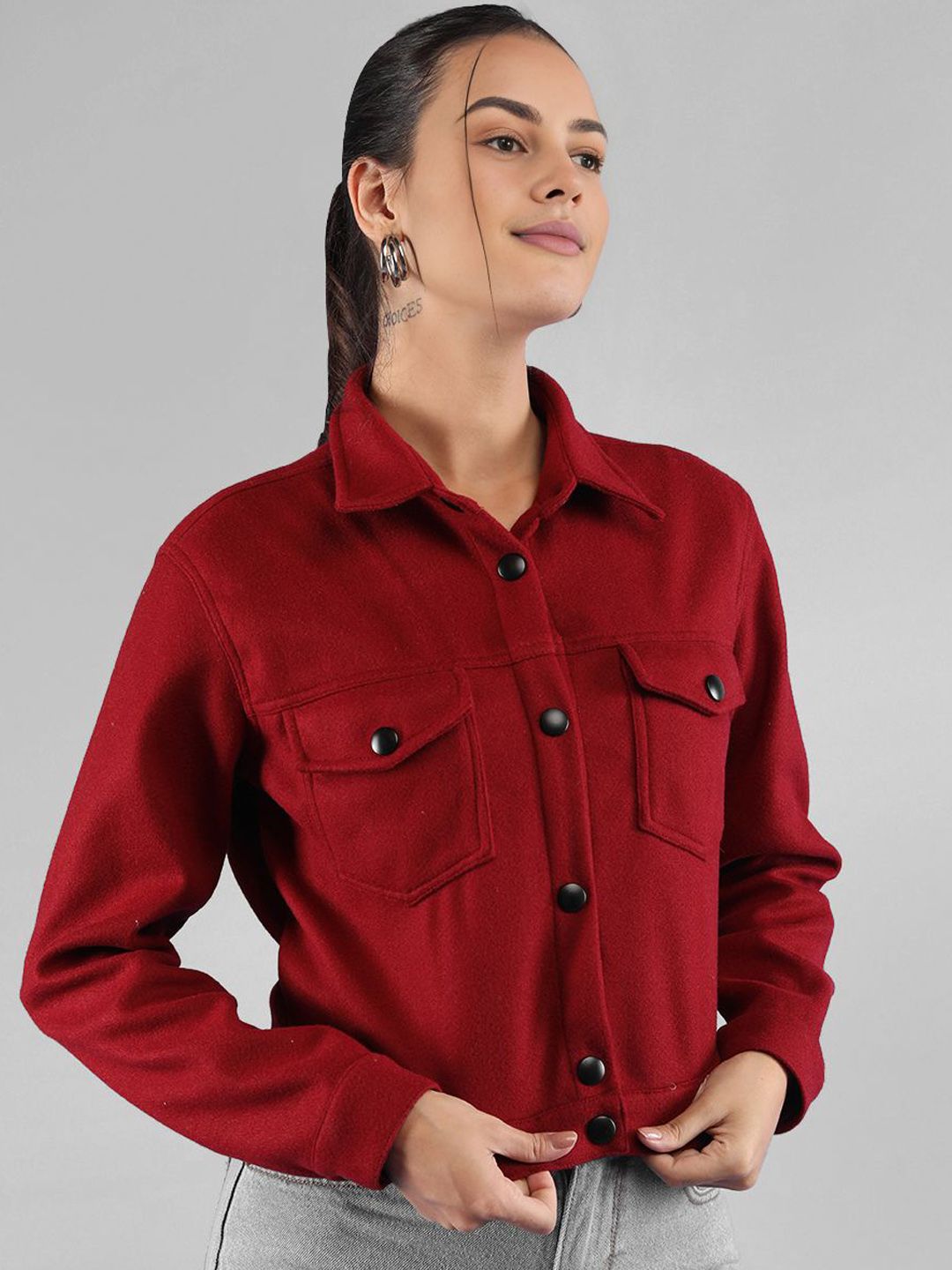 The Roadster Lifestyle Co. Spread Collar Woollen Crop Tailored Jacket-picture-28