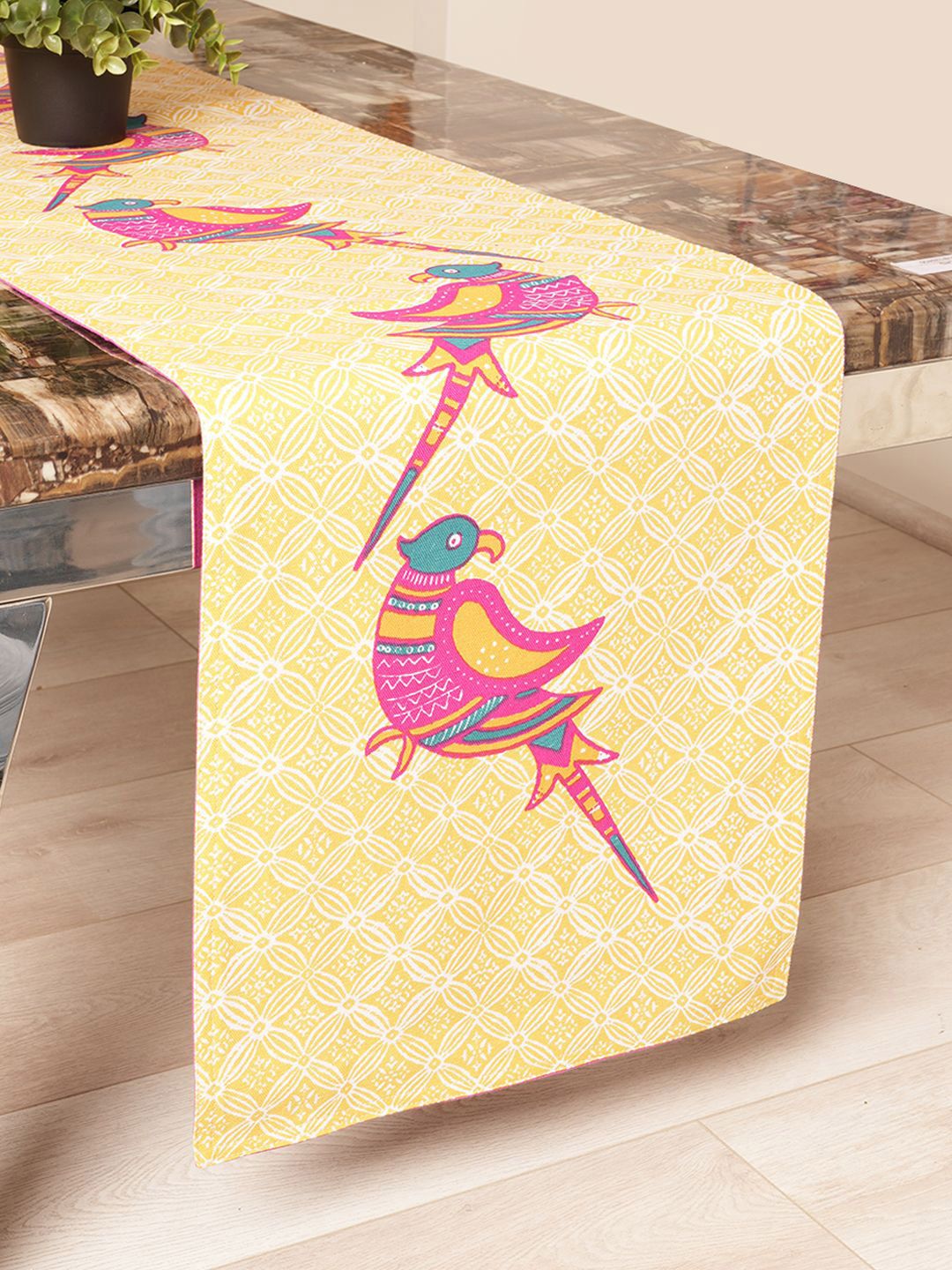 BLANC9 Yellow & Pink Printed Pure Cotton Table Runner-picture-37