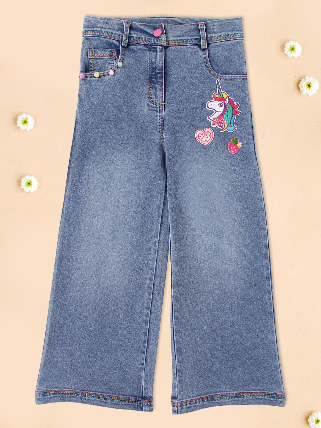 CUTECUMBER Girls Relaxed Fit Low Distress Stretchable Jeans