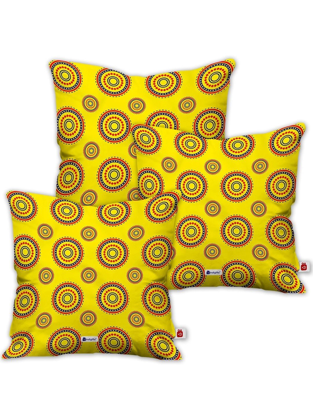 Indigifts Set Of 3 Yellow Printed Cushion Covers-picture-34