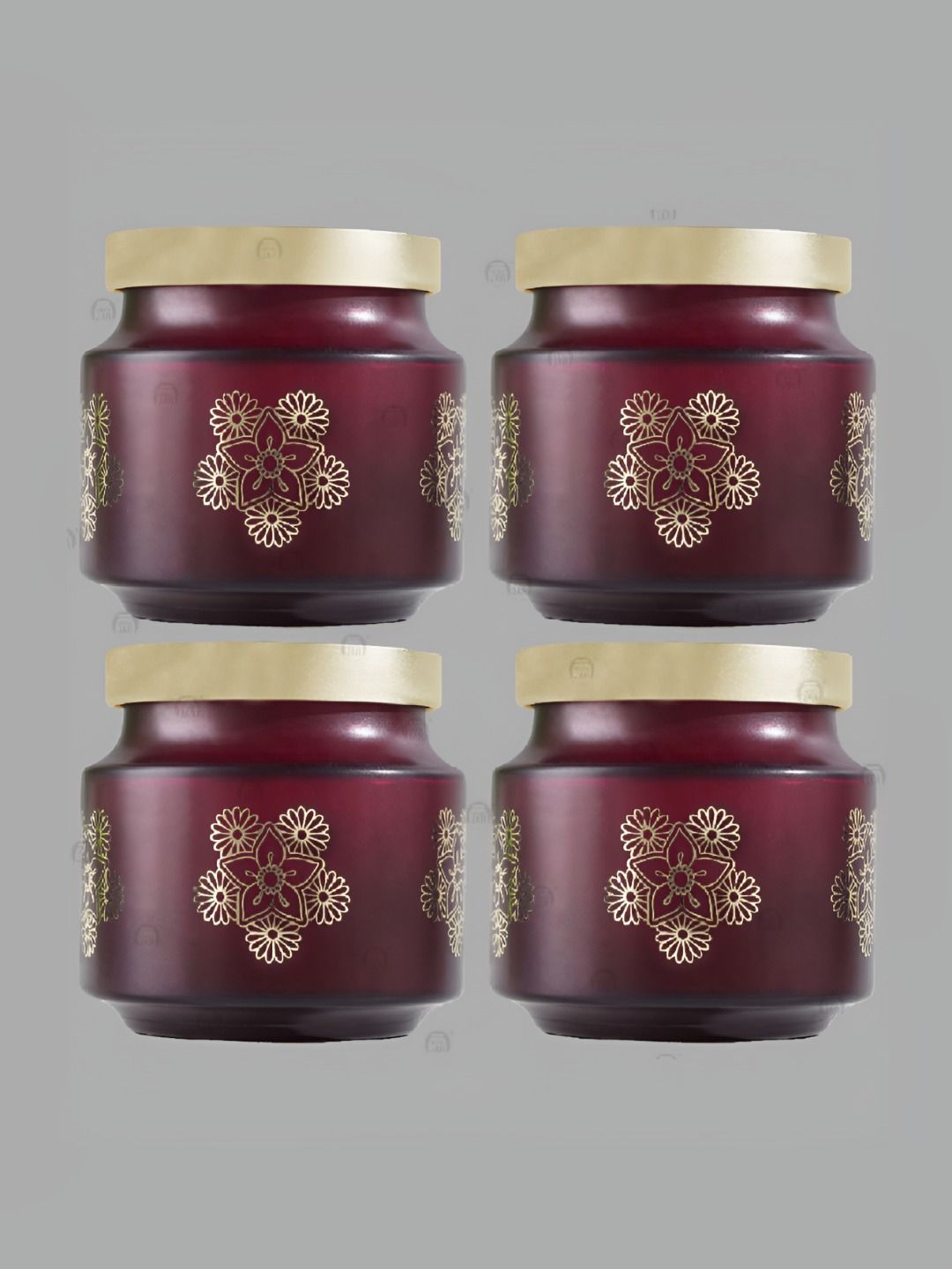 Tyche Enterprises Rejoice Wine Marrygold Maroon Floral Glass Dishwasher Safe 4 Piece Screw Top Canister-600ml-image-14