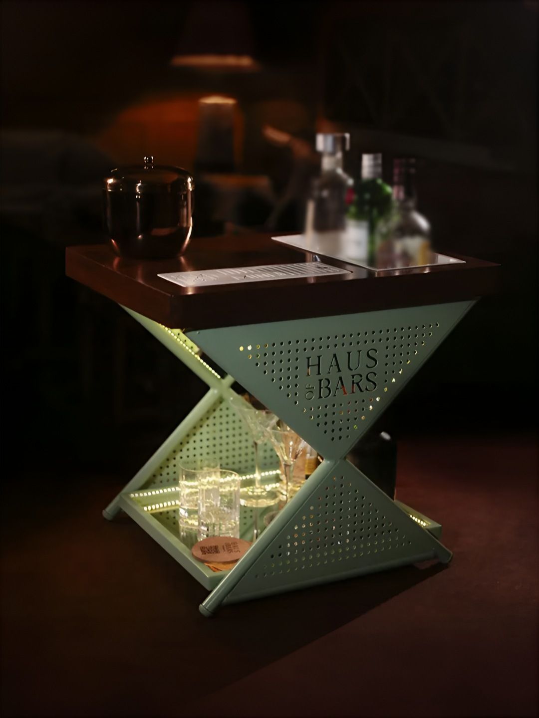 Haus of Bars Brown & Green SpeedX - Model JMini Home Bar Table & Cabinet-image-0