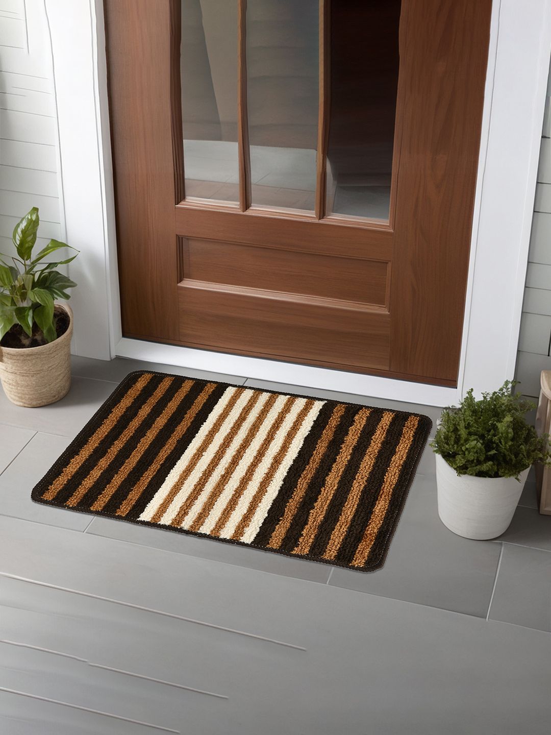 Kuber Industries 2 Pcs Brown & Black Anti-Skid Door Mats-image-39
