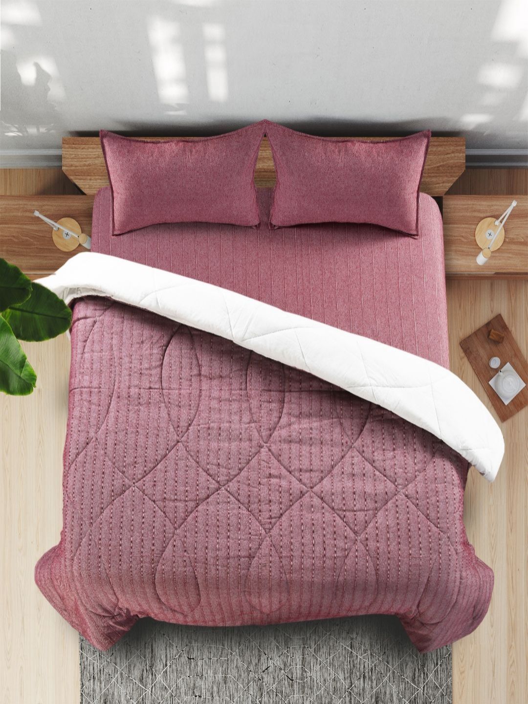 Saral Home Maroon 4 Pieces Striped Cotton Bedsheet Set-image-26