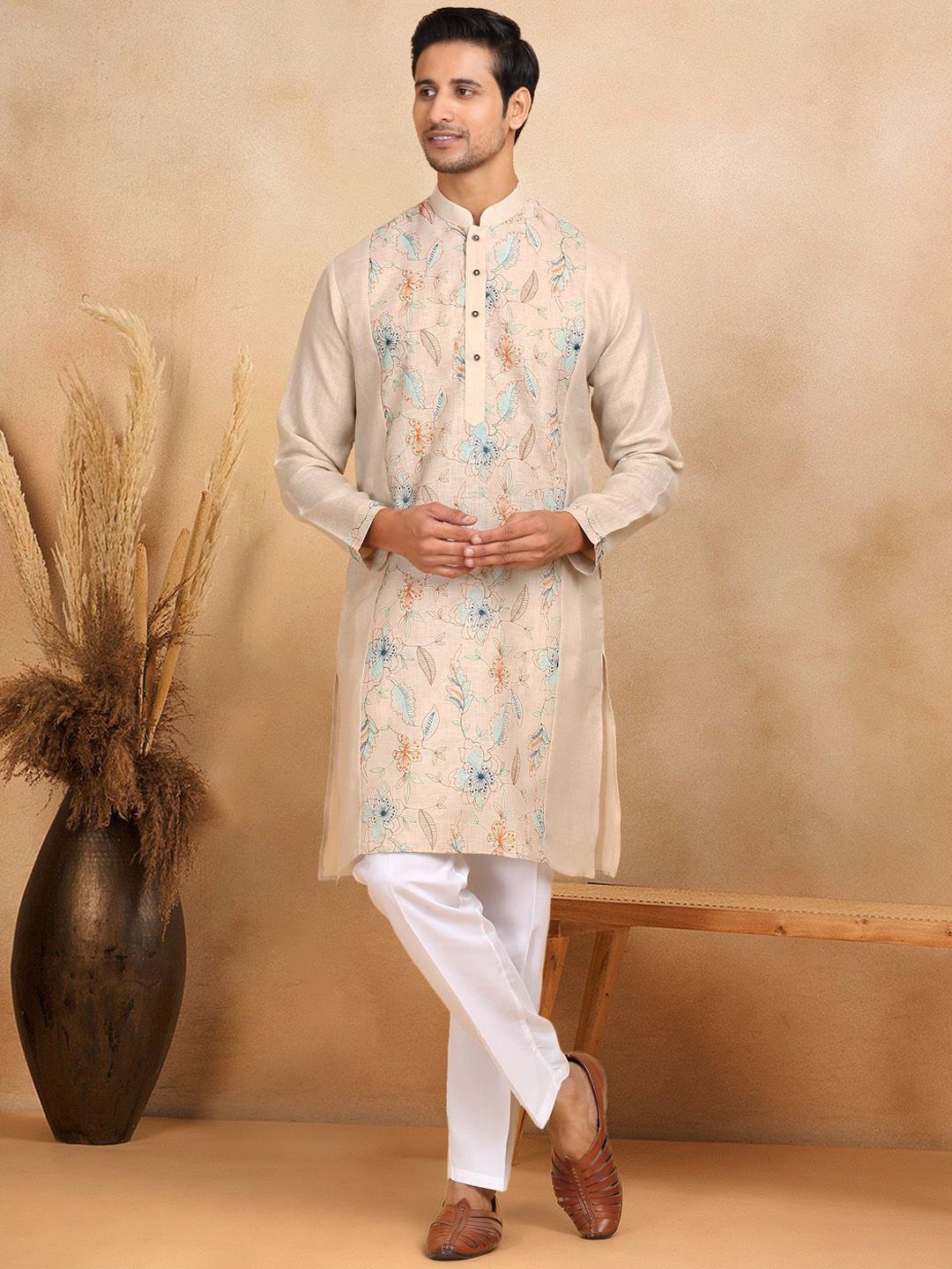KRAFT INDIA LUXE Men Ethnic Motifs Embroidered Chikankari Grandeur & Majestic Artwork Kurta-picture-30