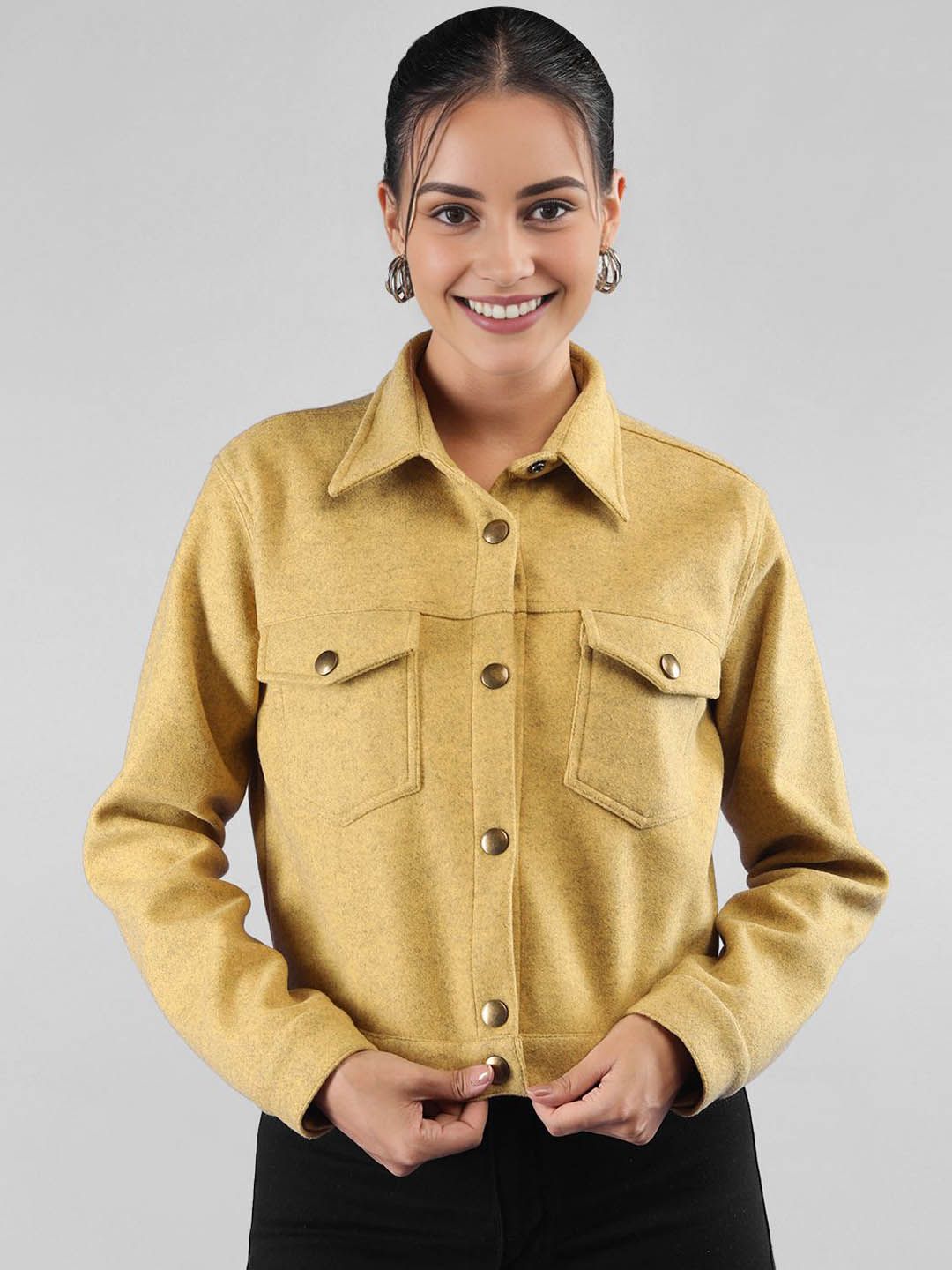 The Roadster Lifestyle Co. Yellow Spread Collar Woollen Crop Tailored Jacket-picture-31