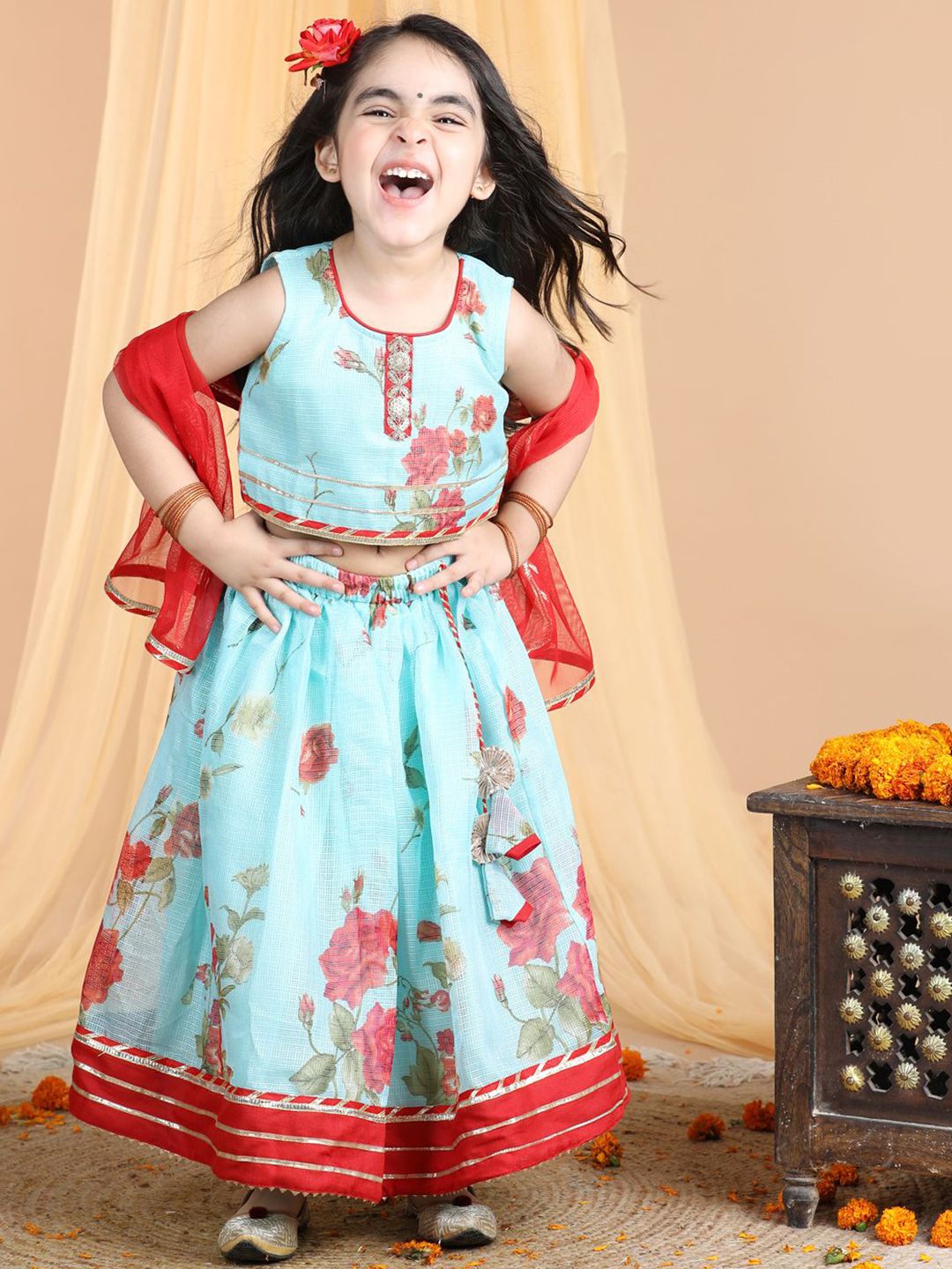 Here&Now X Kinder Kids Girls Printed Ready to Wear Lehenga & Blouse With Dupatta-image-29