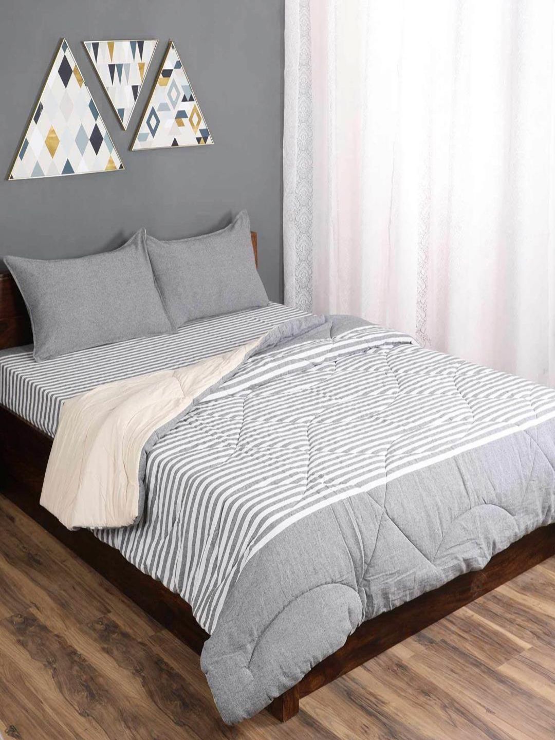 Saral Home Grey & White 4 Pieces Cotton Bedsheet Set-image-35