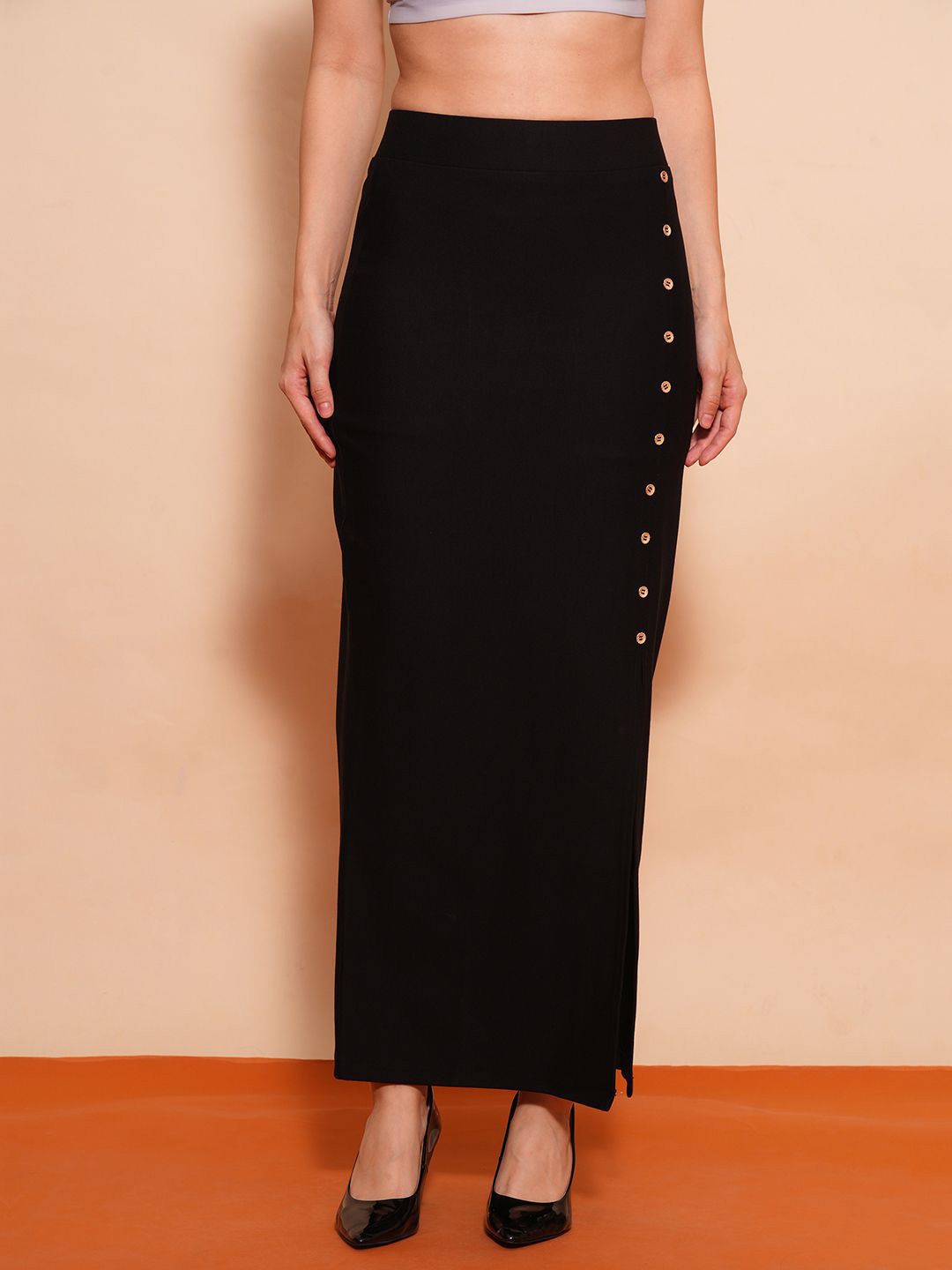 Globus Mid-Rise Side Slit Button Detailing Maxi Pencil Skirt-picture-45