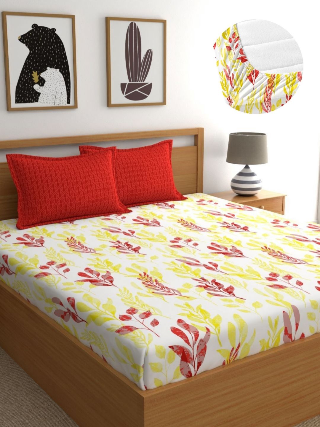 Home Ecstasy White & Yellow Floral 140 TC King Bedsheet with 2 Pillow Covers-image-14