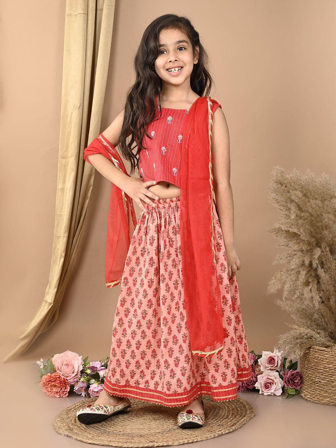 Here&Now X Kinder Kids Girls Printed Ready to Wear Lehenga & Blouse With Dupatta-picture-19