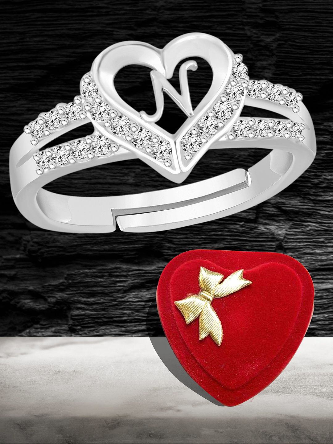 Heer Collection Silver-Plated AD Studded Adjustable Finger Ring-image-27