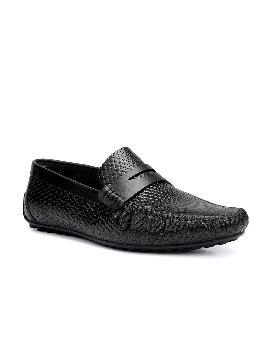 ROSSO BRUNELLO Men Textured Round Toe Leather Formal Loafers-picture-38