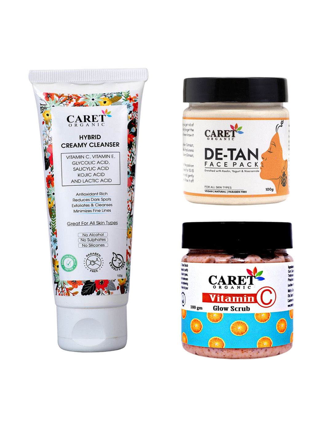 CARET ORGANIC Hybrid Creamy Cleanser, De-Tan Face Pack & Vitamin C Glow Scrub-image-37
