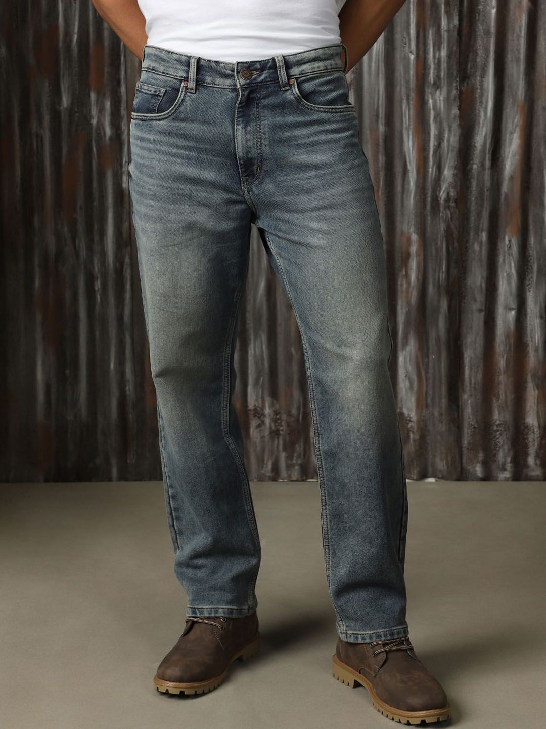 High Star Men Classic Straight Fit Light Fade Cotton Jeans-picture-28