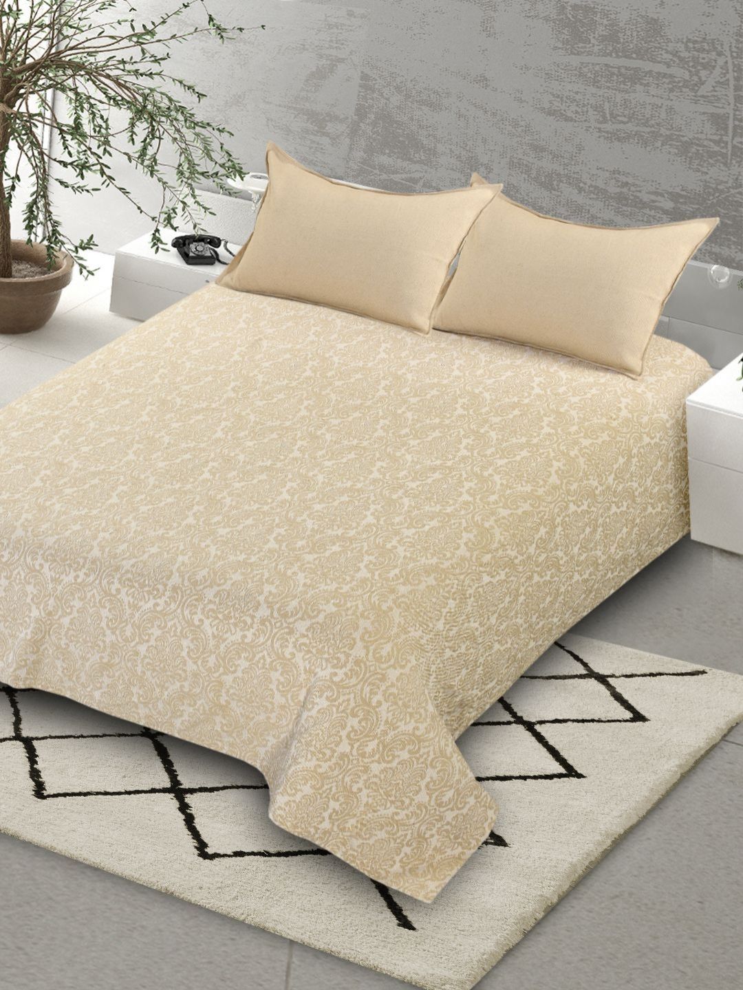 Saral Home Beige Ethnic Motifs Printed 160 TC Cotton Queen Bedsheet & 2 Pillow Covers-picture-40