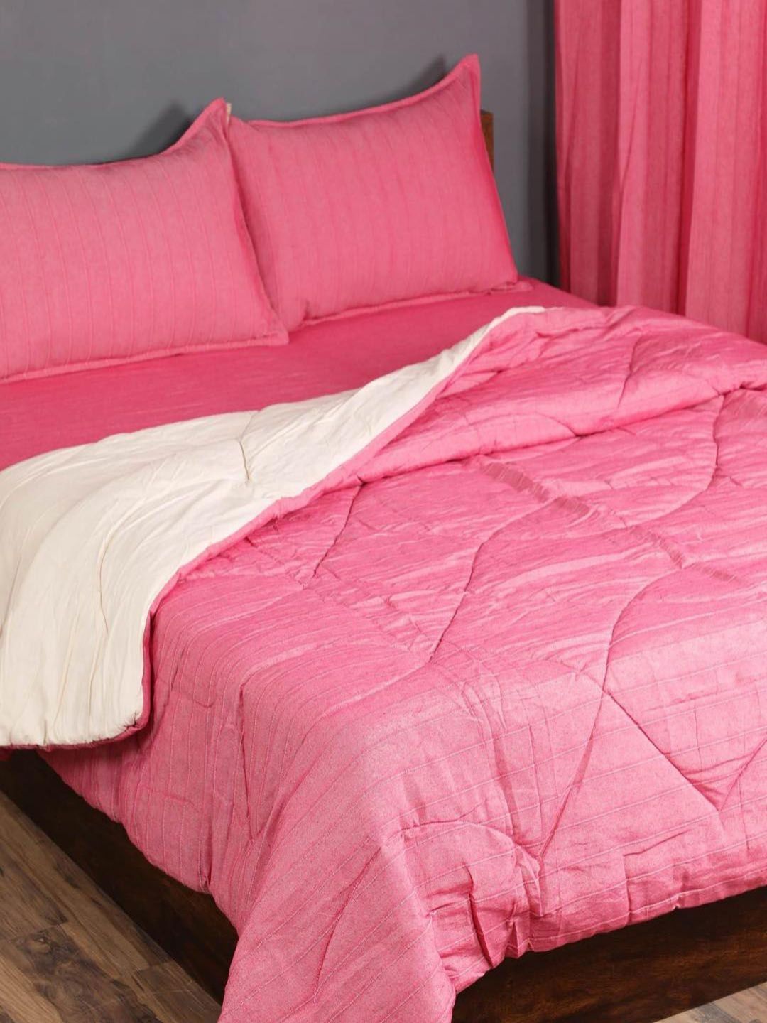 Saral Home Pink 6 Pieces Cotton Queen Bedding Set & Curtains-image-27