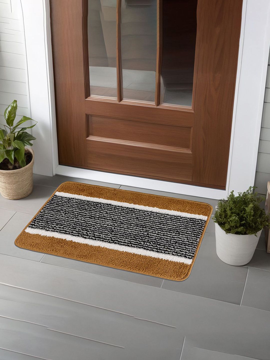 Kuber Industries 4-Pcs White & Black Patterned Anti-Skid Doormats-image-24