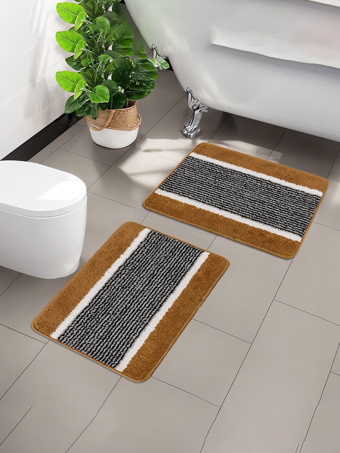 Kuber Industries Yellow & White Striped Anti- Skid Doormat-image-37