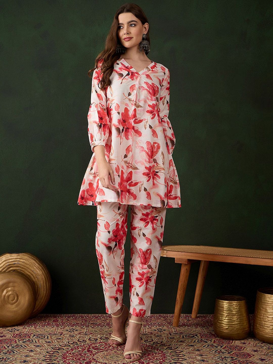 Sangria Women Printed Pure Cotton A-Line Kurti With Trouser-picture-42