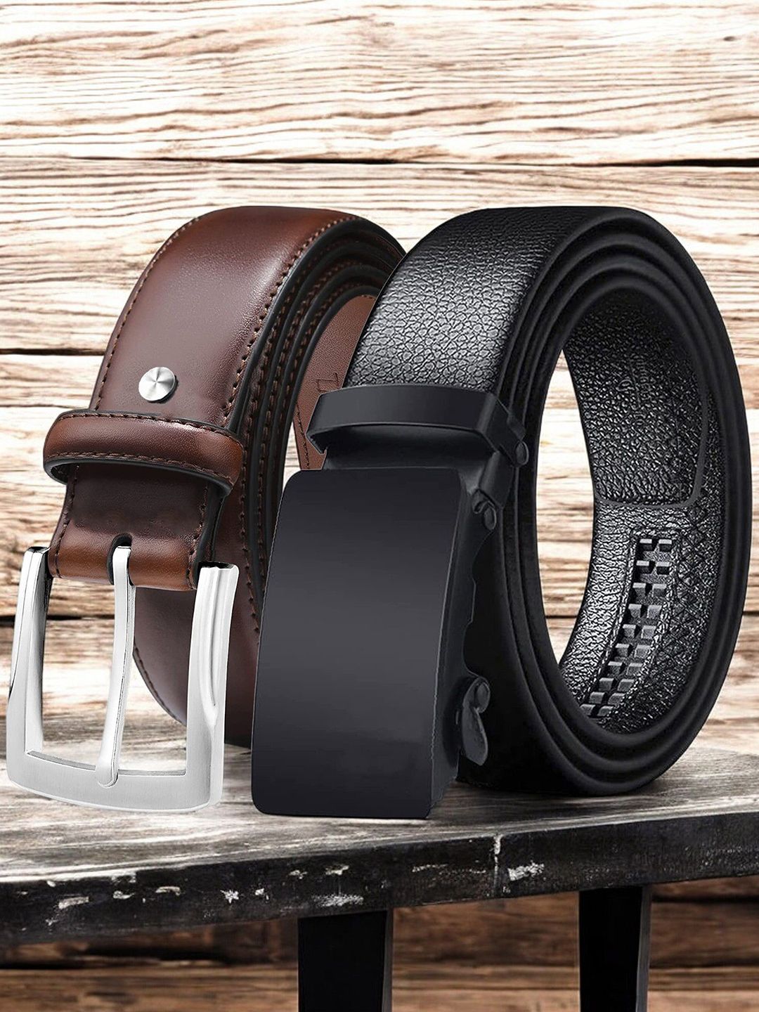 The Roadster Lifestyle Co. Set Of 2 Men Textured Formal Belts