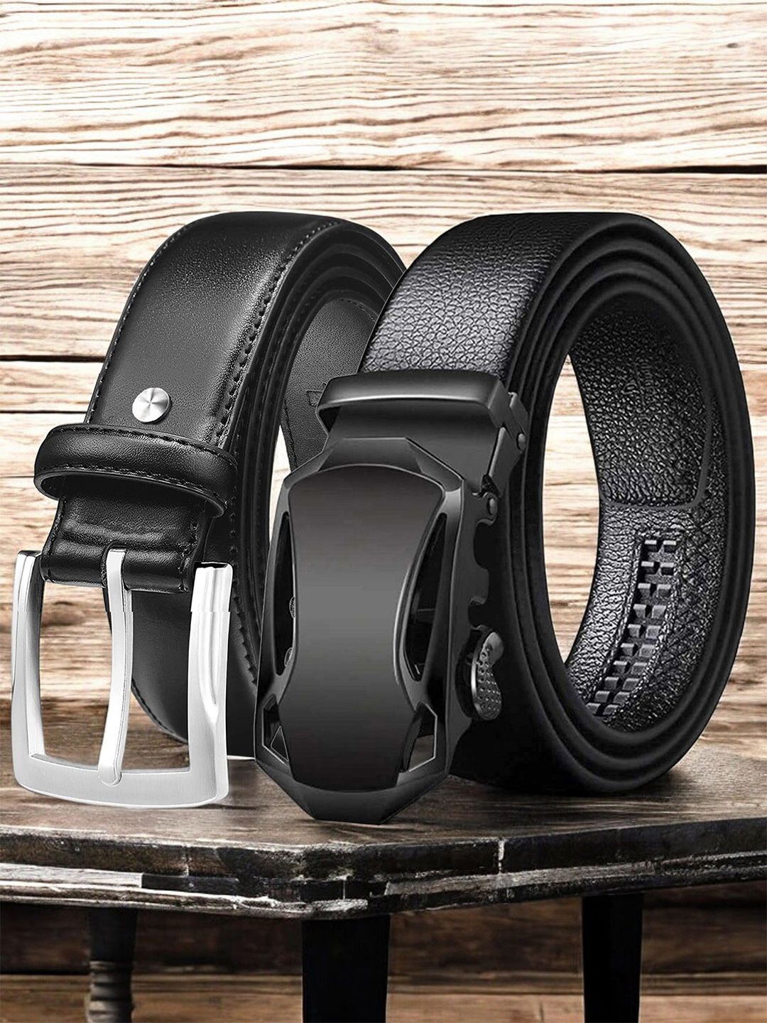 The Roadster Lifestyle Co. Set Of 2 Men Textured Formal Belts-picture-31