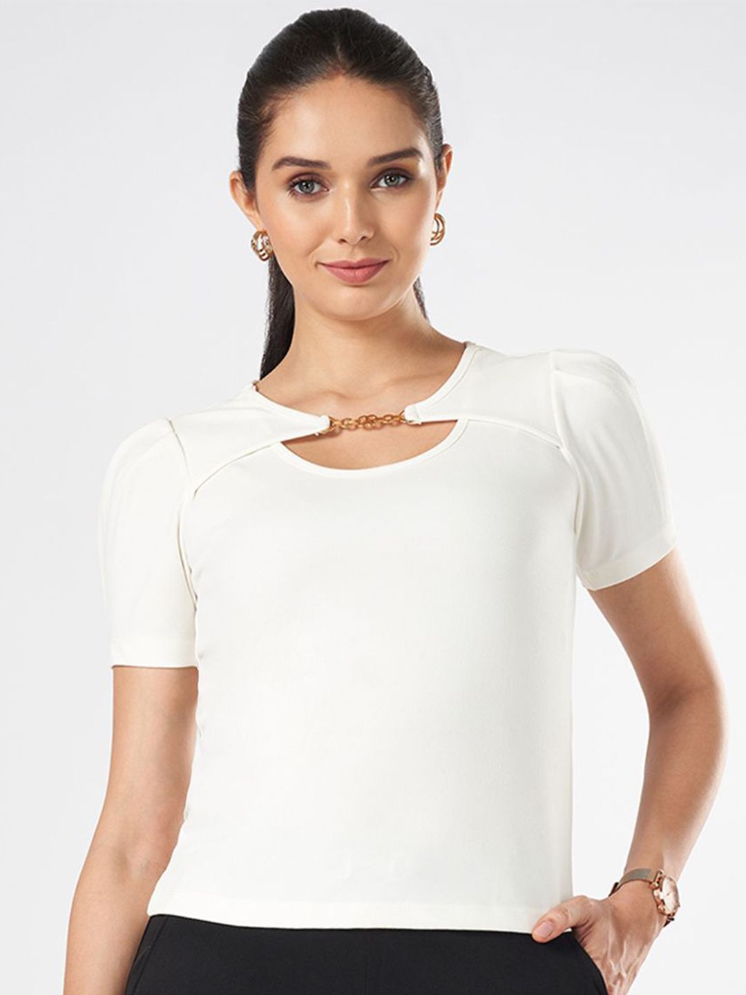 Annabelle by Pantaloons Women Solid Round Neck Top-picture-25