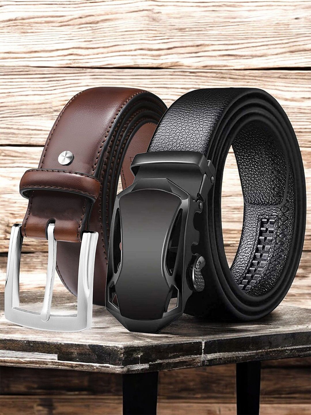 The Roadster Lifestyle Co. Pack Of 2 Men Textured Formal Belts-picture-29