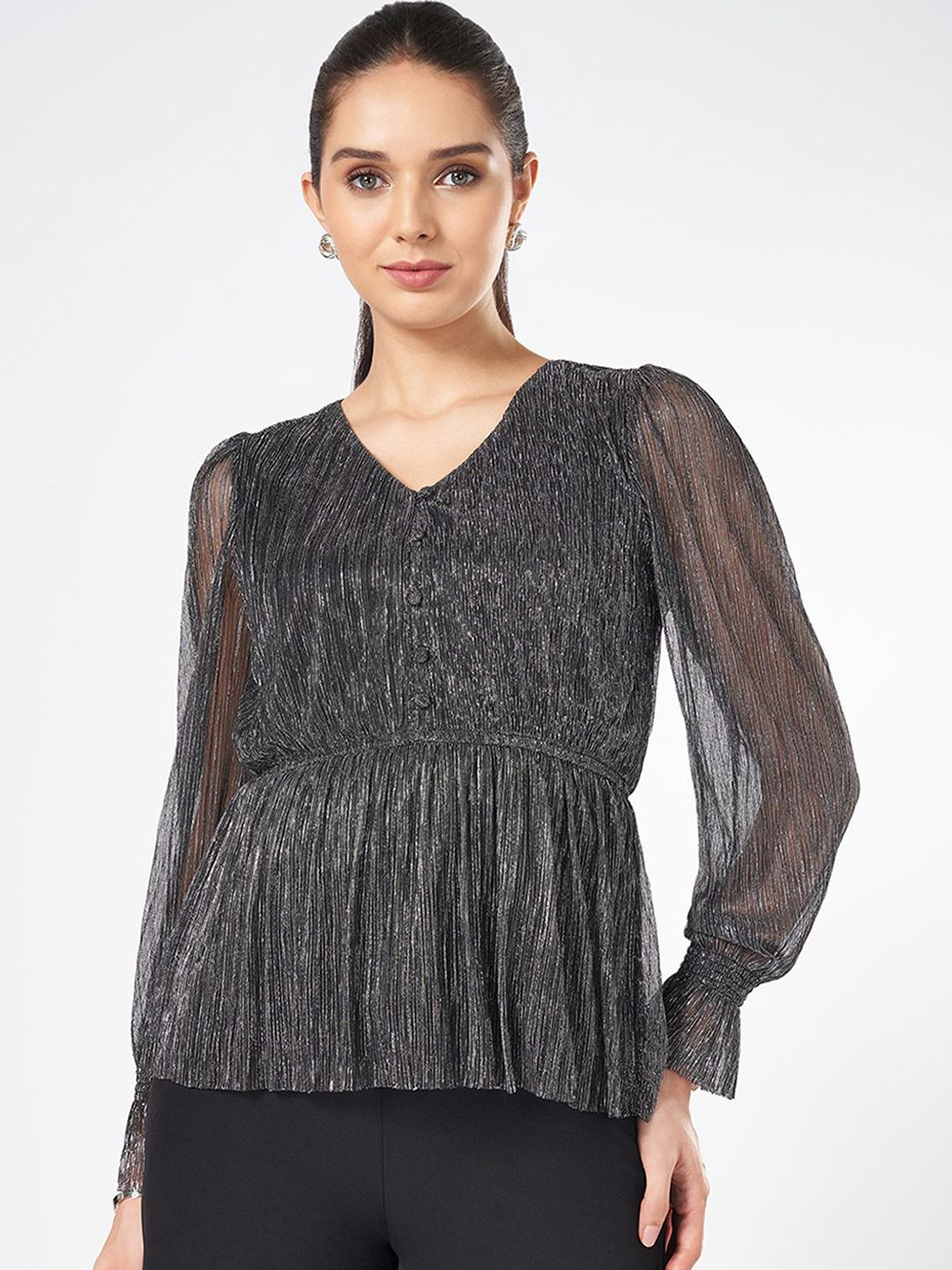 Annabelle by Pantaloons Women Self Design V-Neck Nylon Top-picture-32