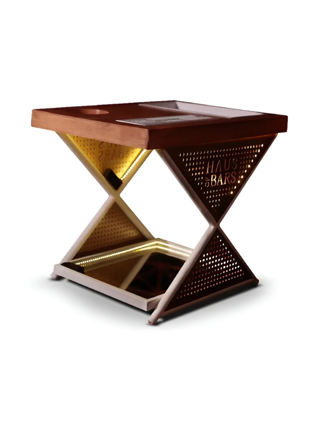 Haus of Bars White and Brown Metal Mini Home Bar Table with Compact and Foldable Design-image-3