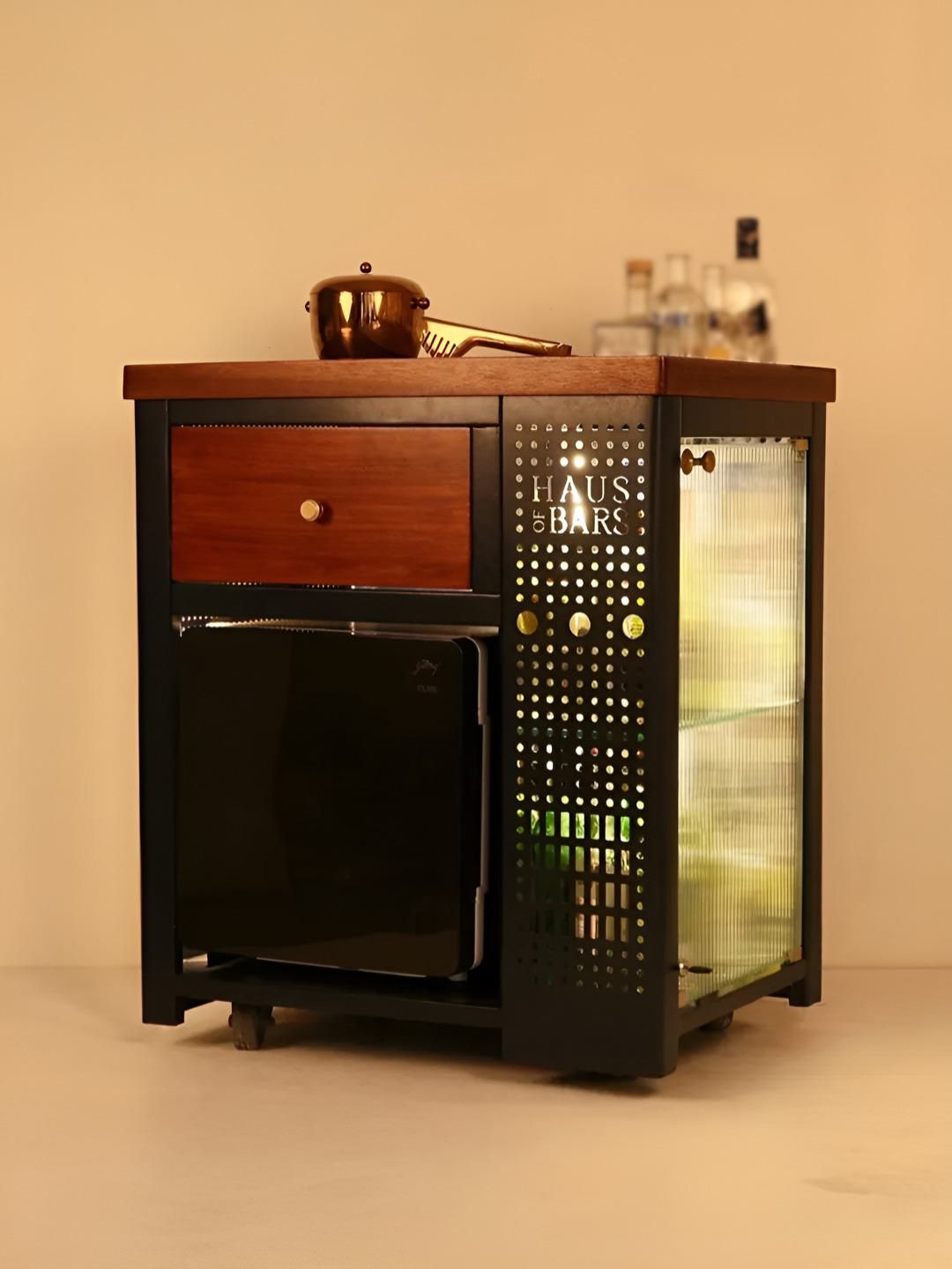 Haus of Bars Navy Blue & Brown SpeedX - Model X Textured Bar Cabinet With Built in 30 L-image-2